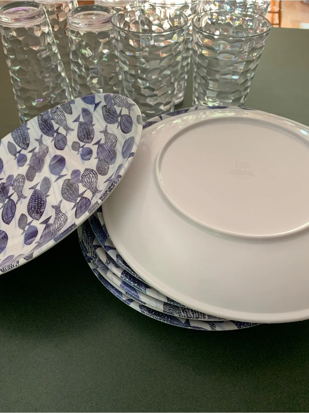 Blue Fish Pattern Melamine Dinner Plates - Set of 8
